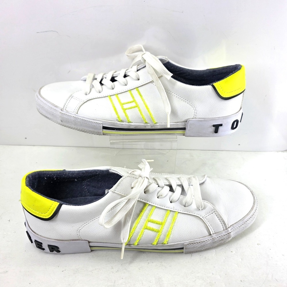 Tommy Hilfiger Pent Sneakers Athletic Shoes Men's Size 13 White Yellow Bold Logo